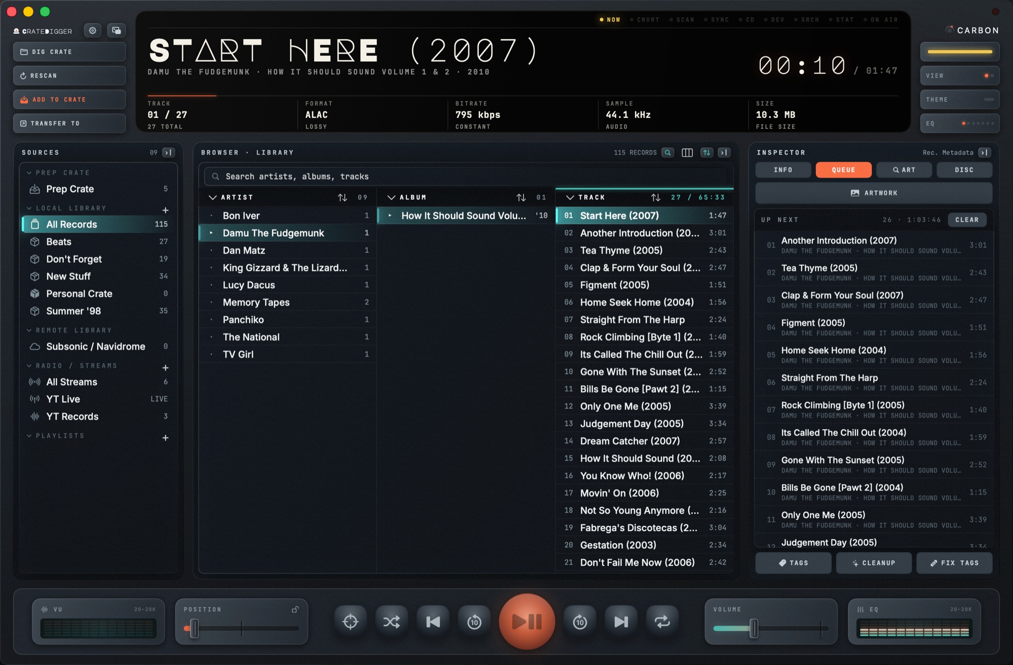 CrateDigger Up Next queue in the Inspector
